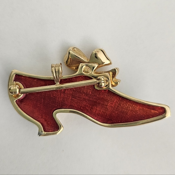 Vintage Swarovski White Red Crystals Brooch Pendant Retro Festive Bow Feminine - Picture 2 of 6